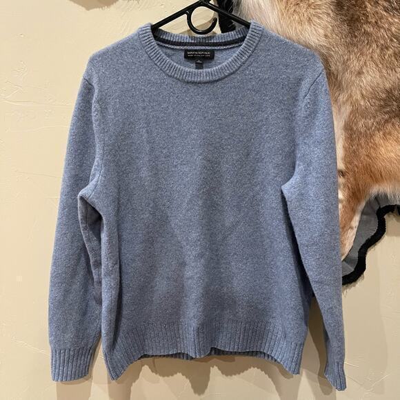 Banana Republic Mens Large Merino Extra Fine Wool Sweater‎ Blue Crewneck Preppy - Picture 1 of 7